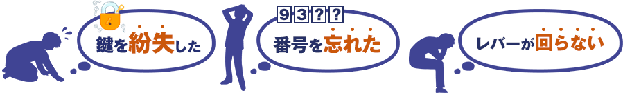 鍵を紛失した 番号を忘れた レバーが回らない